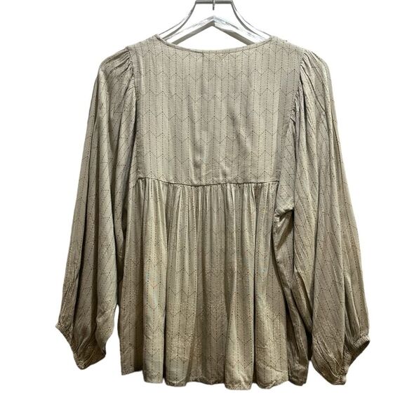 WORLD MARKET Tasha Taupe Geometric Embroidered Scoop Neck Babydoll Top NWT S/M - Picture 3 of 7